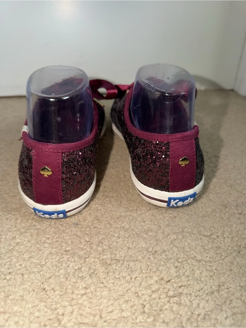 Keds x Kate Spade New York Womens 7.5 Burgundy Glitter Sparkle Sneakers Shoes